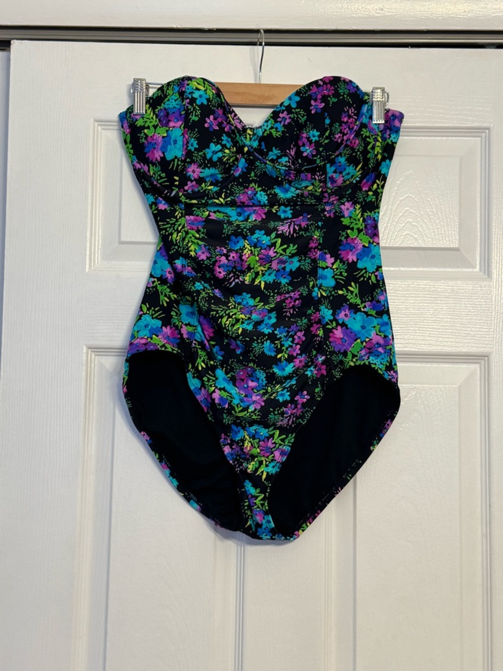 Elle Floral Multicolor One-Piece Ruched Push Up Cutout Swimsuit Size 16 NWOT